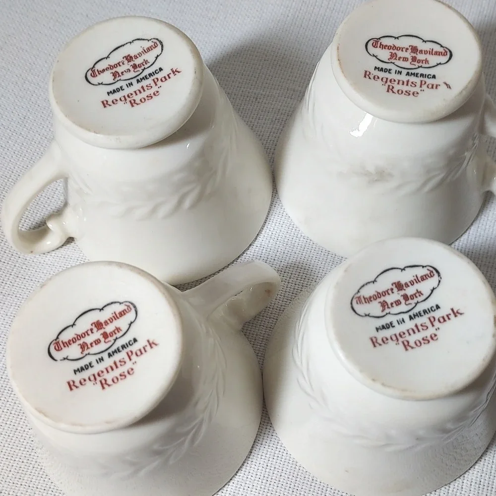 Theodore Haviland Regents Park Rose Tea Cup Saucer Set 6 Pink Floral Cream Ivory